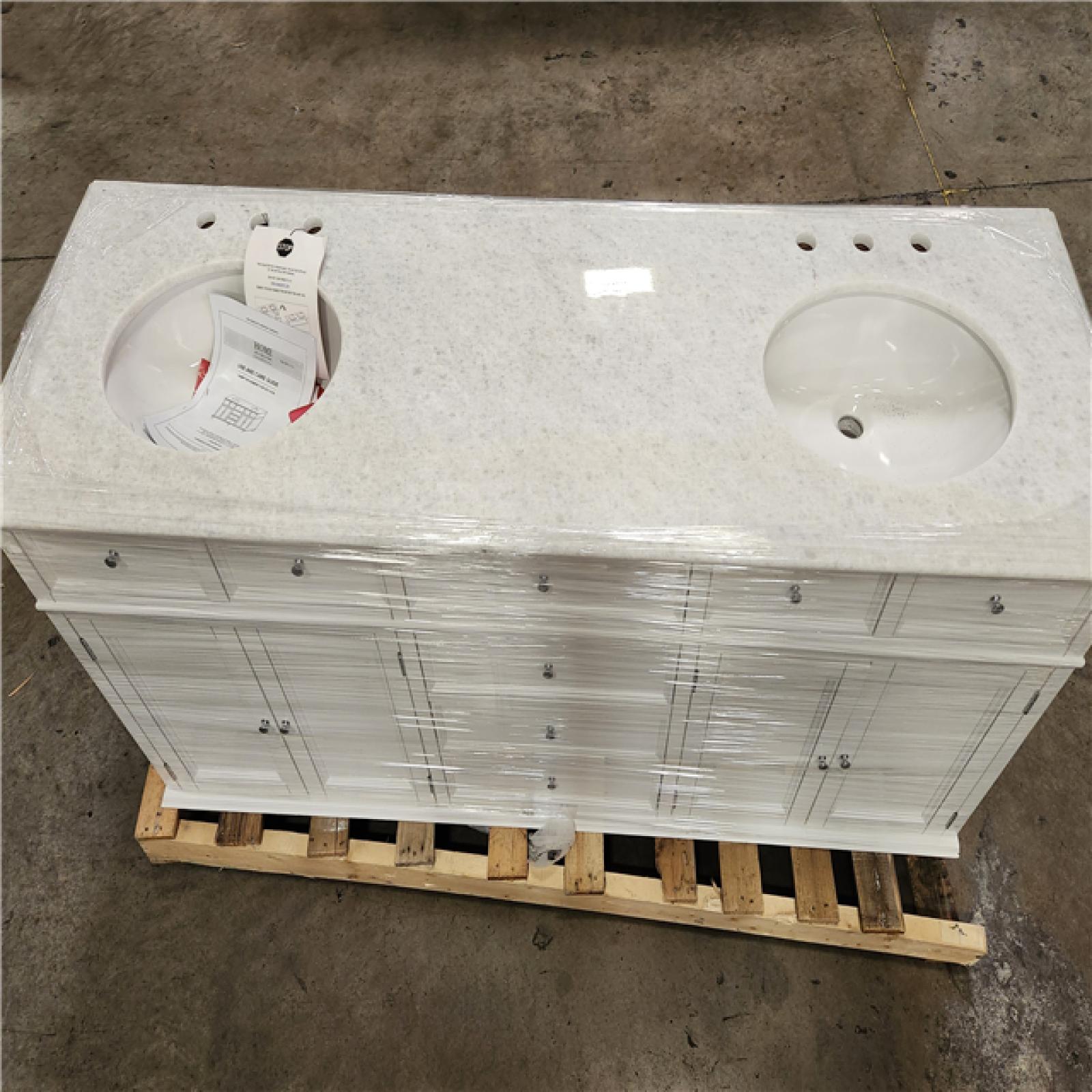 Phoenix Location Home Decorators Collection Hampton Harbor 72 in. W x 22 in. D x 35 in. H Double Sink Freestanding Bath Vanity in White with White Marble Top