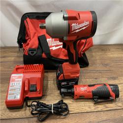 AS IS M12/M18 12/18V Lithium-Ion Cordless 3/8 in. Ratchet and 1/2 in. High Torque Impact Wrench with Friction Ring Combo Kit