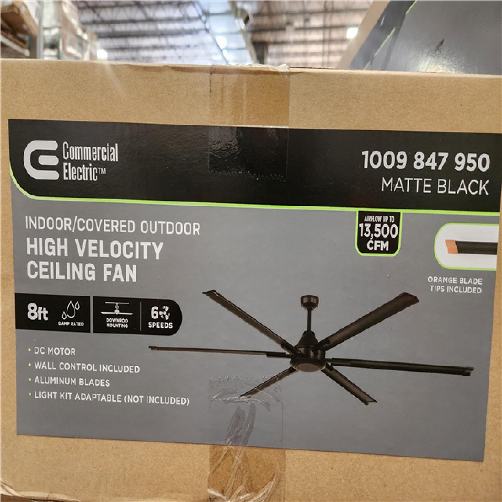 Phoenix Location Commercial Electric High Velocity 8 ft. Indoor/Outdoor Matte Black Ceiling Fan with Wall Control Included (11 Fans)