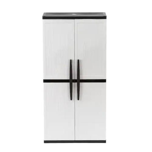 NEW! - HDX Plastic Freestanding Garage Storage Cabinet With Lockable Doors and Shelves in Gray
