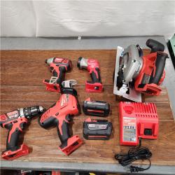 AS-IS Milwaukee M18 18-Volt Lithium-Ion Cordless Combo Tool Kit (5-Tool) with (1) 3.0Ah and (1) 1.5Ah Battery, (1) Charger, (1) Tool Bag