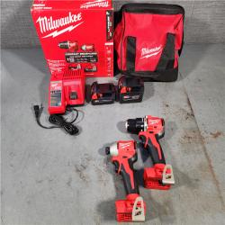 HOUSTON LOCATION - AS-IS M18 18-Volt Lithium-Ion Brushless Cordless Compact Hammer Drill/Impact Combo Kit (2-Tool) with (2) Batteries, Bag