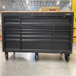 DALLAS LOCATION - Husky 72 in. W x 24 in. D Heavy Duty 18-Drawer Mobile Workbench Cabinet with Adjustable-Height Hardwood Top in Matte Black