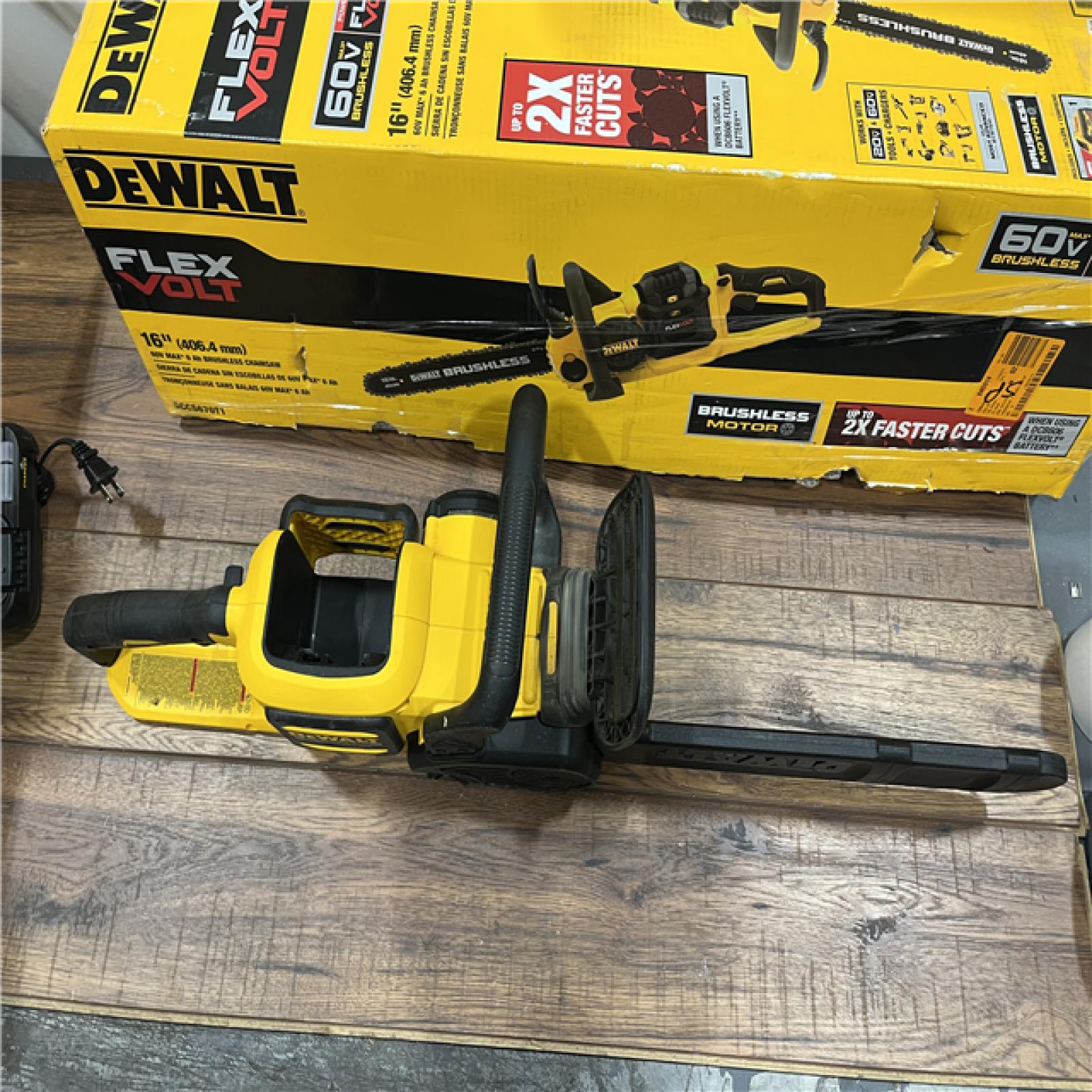 AS-IS DEWALT  FLEXVOLT 60V MAX 16in. Brushless Cordless Battery Powered Chainsaw Kit with (1) FLEXVOLT 2 Ah Battery & Charger