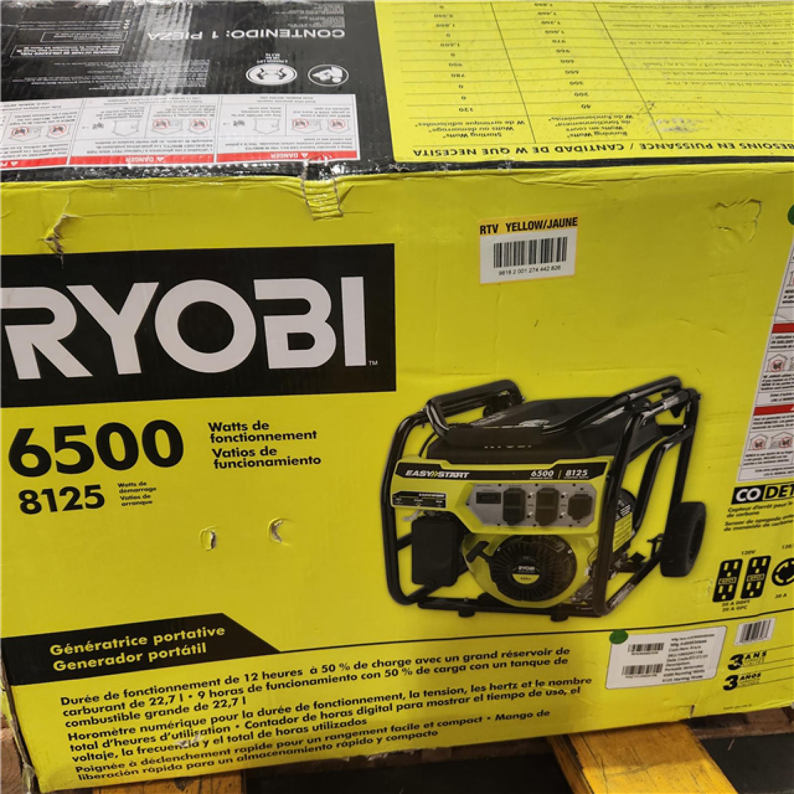 Dallas Location - As-Is RYOBI 6,500-Watt Gasoline Powered Portable Generator