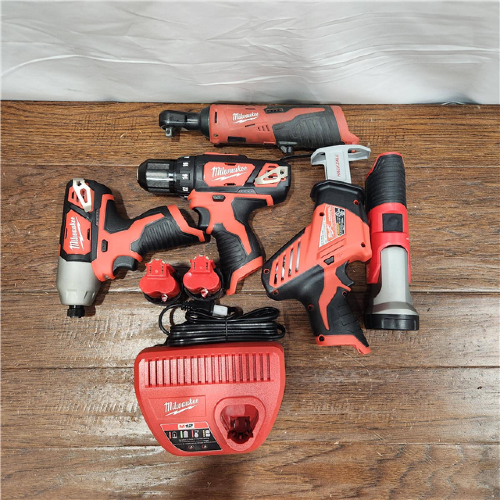 AS-IS M12 12V Lithium-Ion Cordless Combo Kit (5-Tool) with Two 1.5 Ah Batteries, Charger and Tool Bag