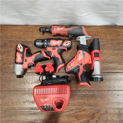 AS-IS M12 12V Lithium-Ion Cordless Combo Kit (5-Tool) with Two 1.5 Ah Batteries, Charger and Tool Bag