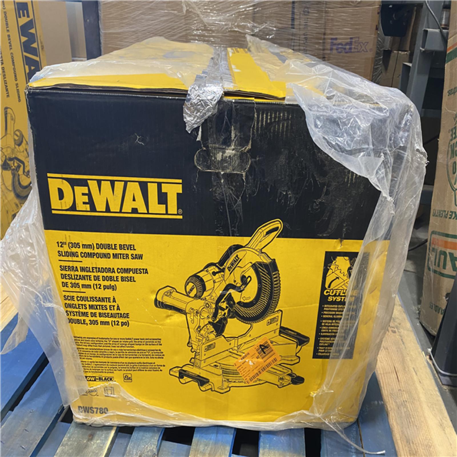 AS-IS DEWALT 15 Amp Corded 12 in. Double Bevel Sliding Compound Miter Saw with XPS Technology, Blade Wrench and Material Clamp