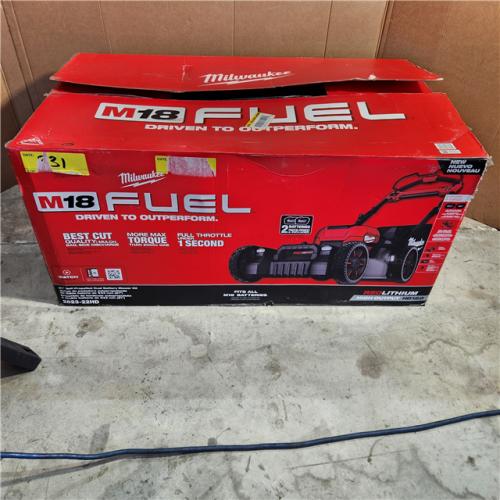 Houston location- AS-IS MILWAUKEE M18 FUEL Brushless Cordless 21 in. Walk Behind Dual Battery Self-Propelled Mower W/(2) 12.0Ah Battery and Rapid Charger