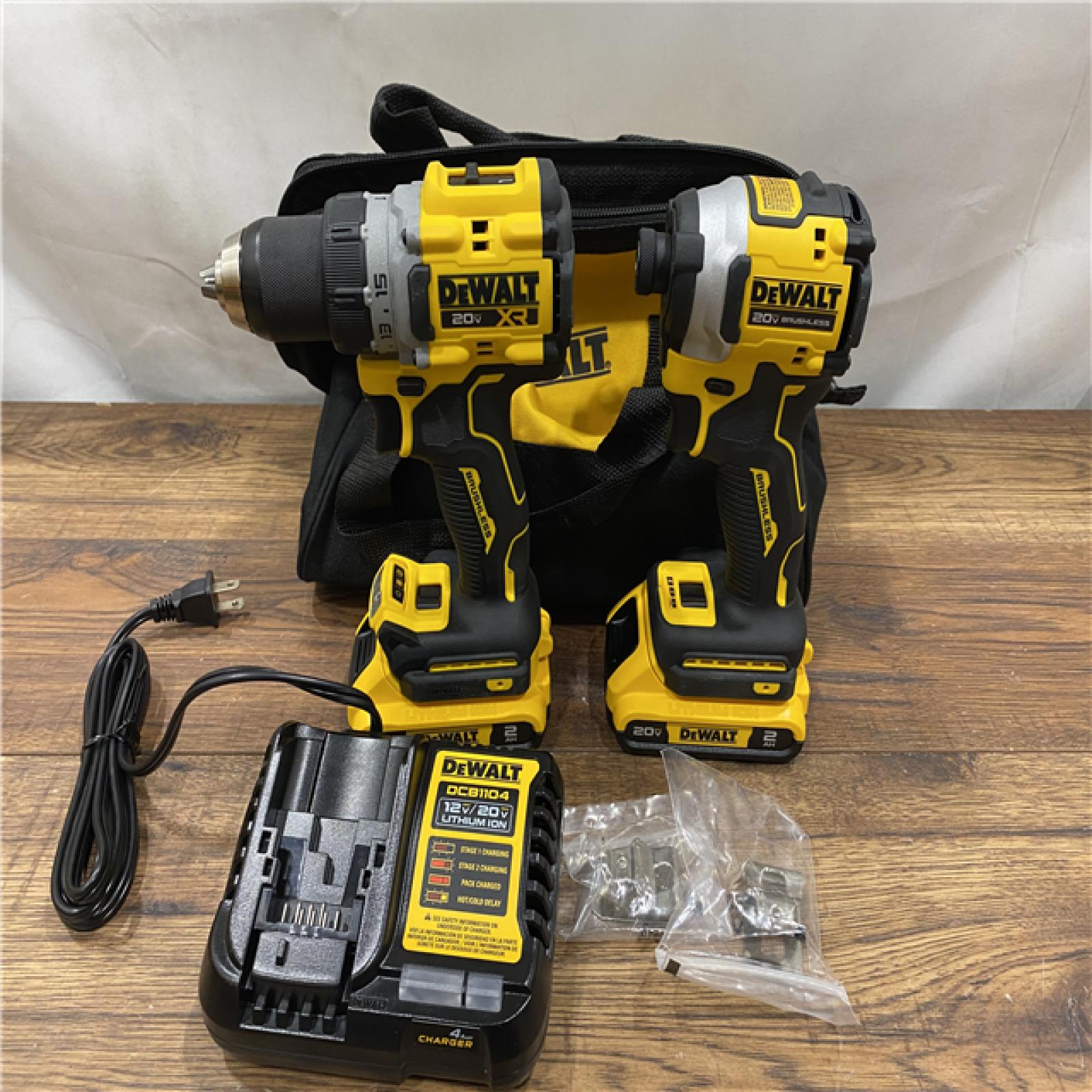 AS IS DEWALT 20V MAX XR Cordless Drill/Driver, ATOMIC Impact Driver 2 Tool Combo Kit, (2) 2.0Ah Batteries, Charger, and Bag