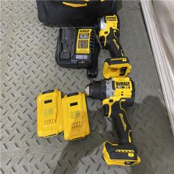 Houston location AS-IS DEWALT 20V MAX XR Cordless Drill/Driver, ATOMIC Impact Driver 2 Tool Combo Kit, (2) 2.0Ah Batteries, Charger, and Bag