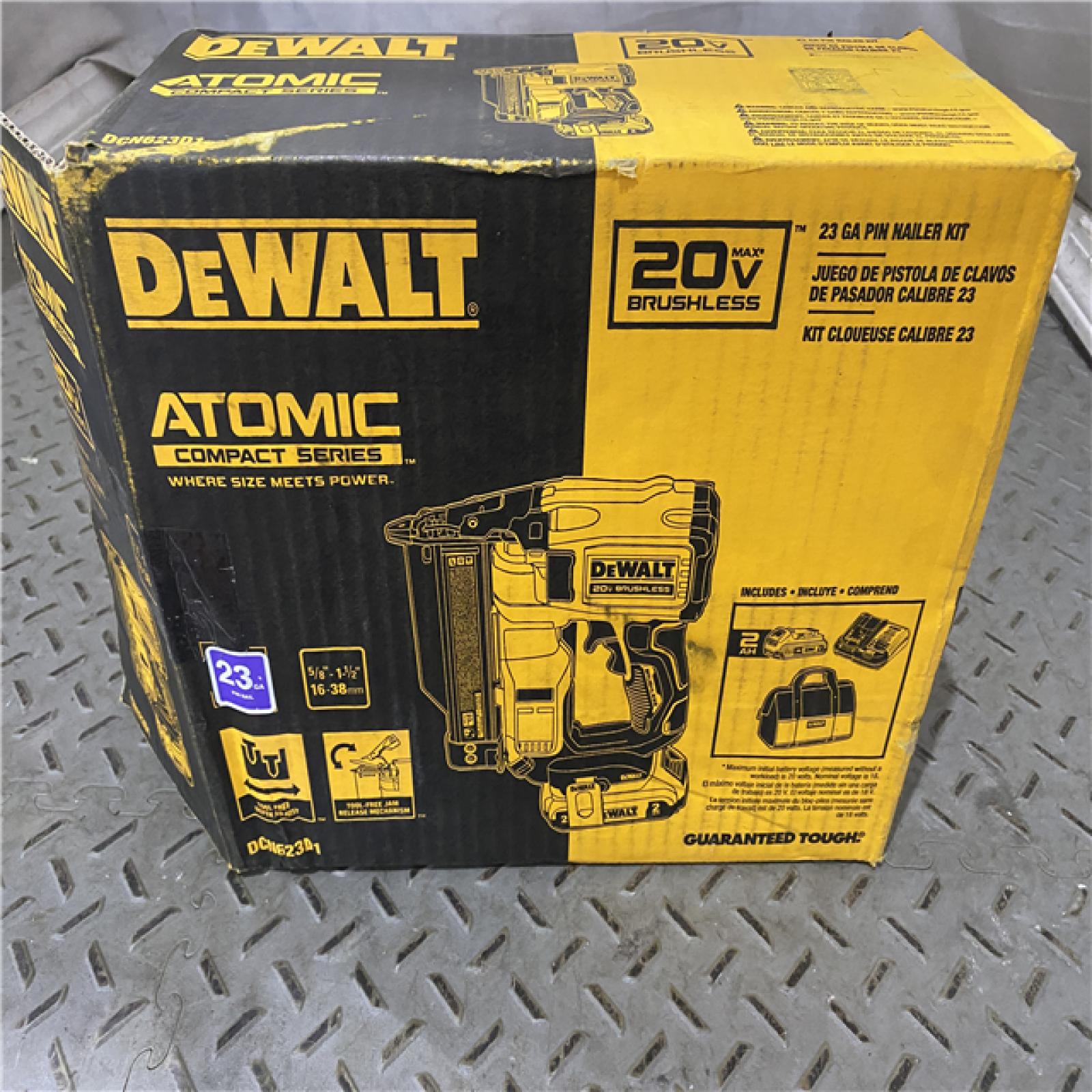 Houston location AS-IS DEWALT ATOMIC 20V MAX Lithium Ion Cordless 23 Gauge Pin Nailer Kit with 2.0Ah Battery NO CHARGER