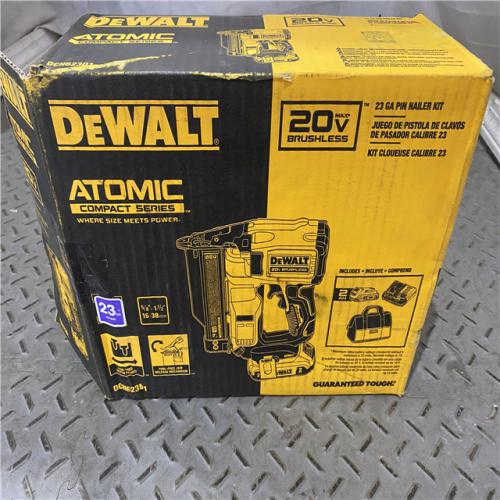 Houston location AS-IS DEWALT ATOMIC 20V MAX Lithium Ion Cordless 23 Gauge Pin Nailer Kit with 2.0Ah Battery NO CHARGER