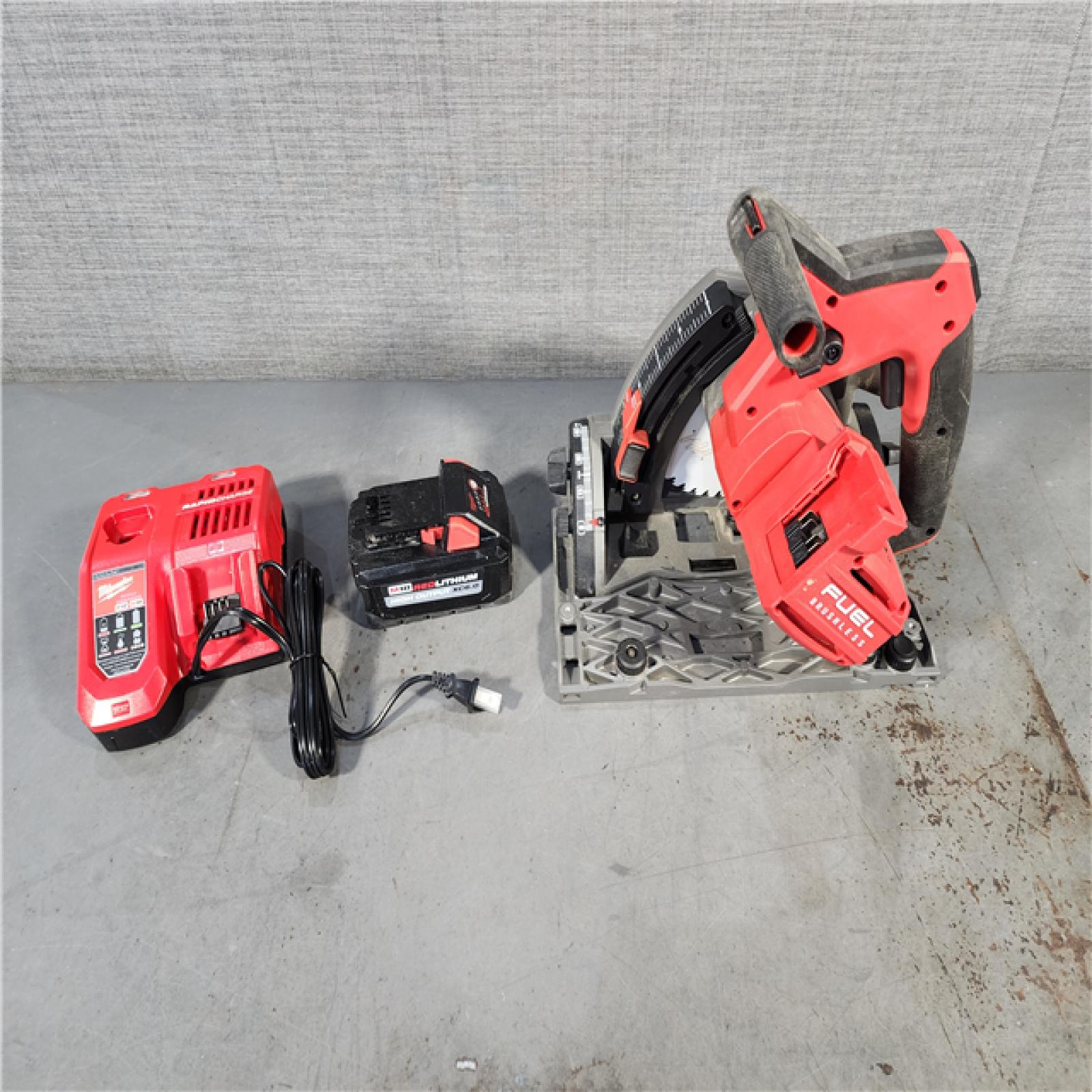 HOUSTON LOCATION - AS-IS Milwaukee 2831-21 M18 FUEL 18-Volt Lithium-Ion Brushless Cordless 6-1/2 in. Plunge Track Saw PACKOUT Kit with One 6.0 Ah Battery