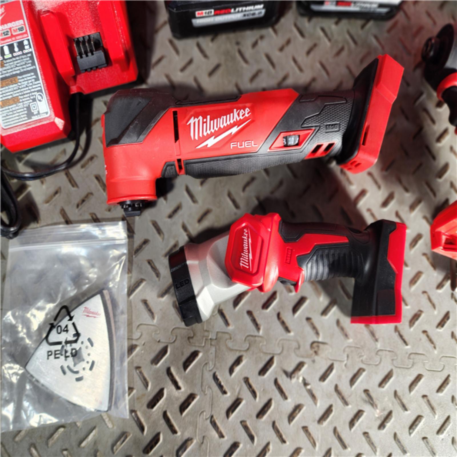 HOUSTON LOCATION - AS-IS Milwaukee 3698-24MT 18V Fuel 4-Tool Cordless Combo Kit with 6.0Ah 3.0Ah Lithium Ion Batteries