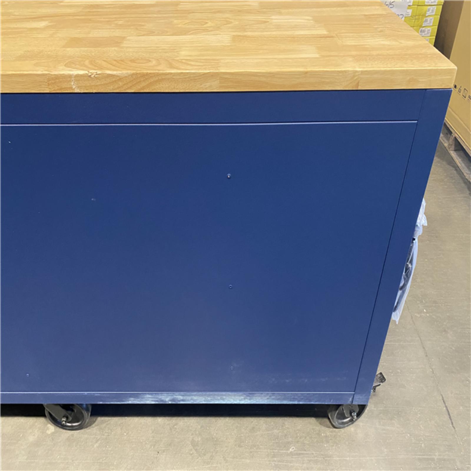 DALLAS LOCATION- Husky Tool Storage Heavy Duty 84 in. W x 24 in. D Matte Blue Mobile Workbench Cabinet