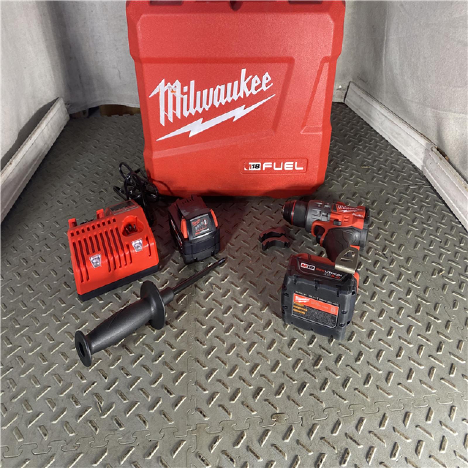 HOUSTON LOCATION - AS-IS Milwaukee 2904-22 Hammer Drill Driver Kit with Batteries  Charger & Tool Case  Red