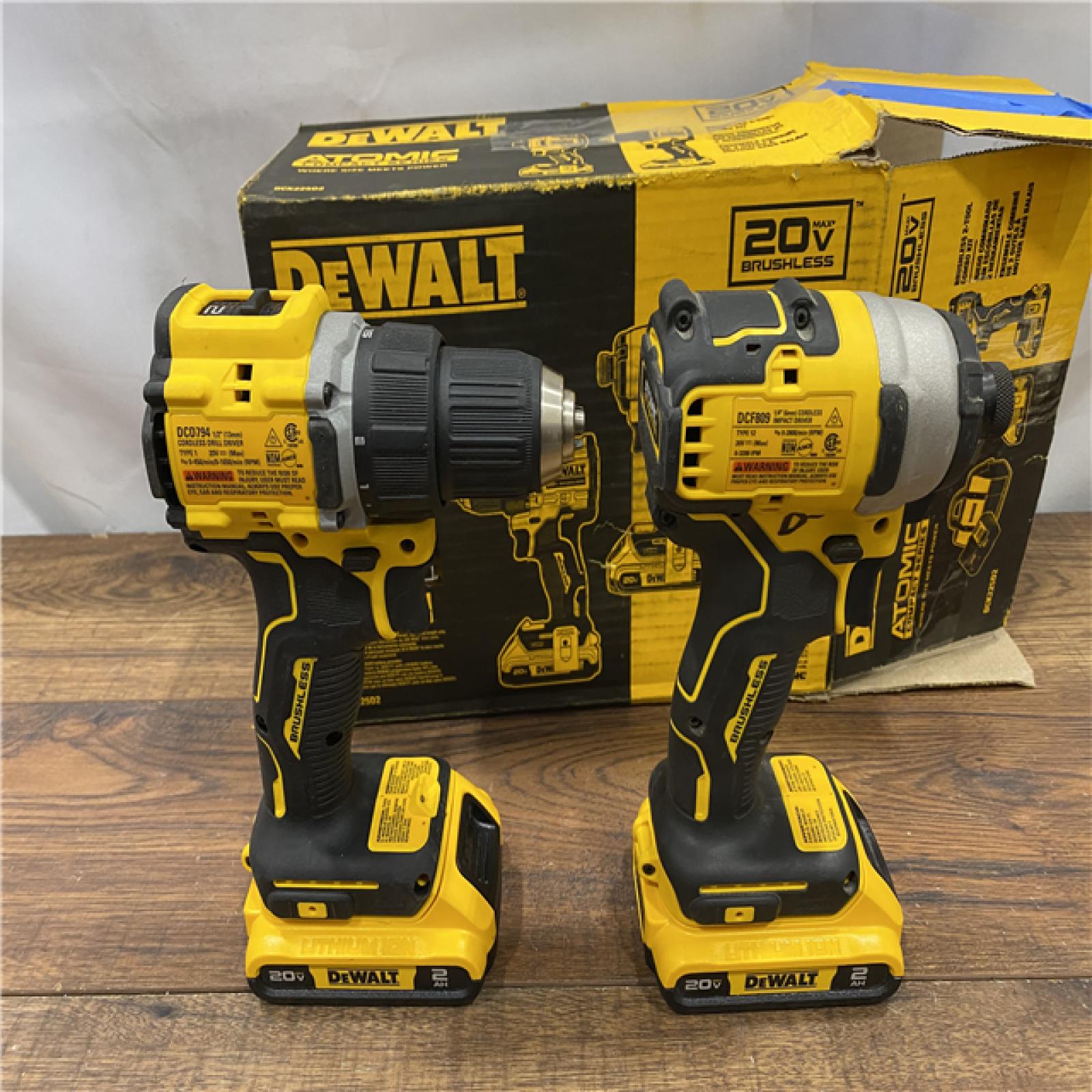 AS IS Dewalt DCK225D2 20V MAX ATOMIC Brushless Compact Lithium-Ion 1/2 in. Cordless Drill Driver and 1/4 in. Impact Driver Combo Kit with 2 Batteries 2 Ah