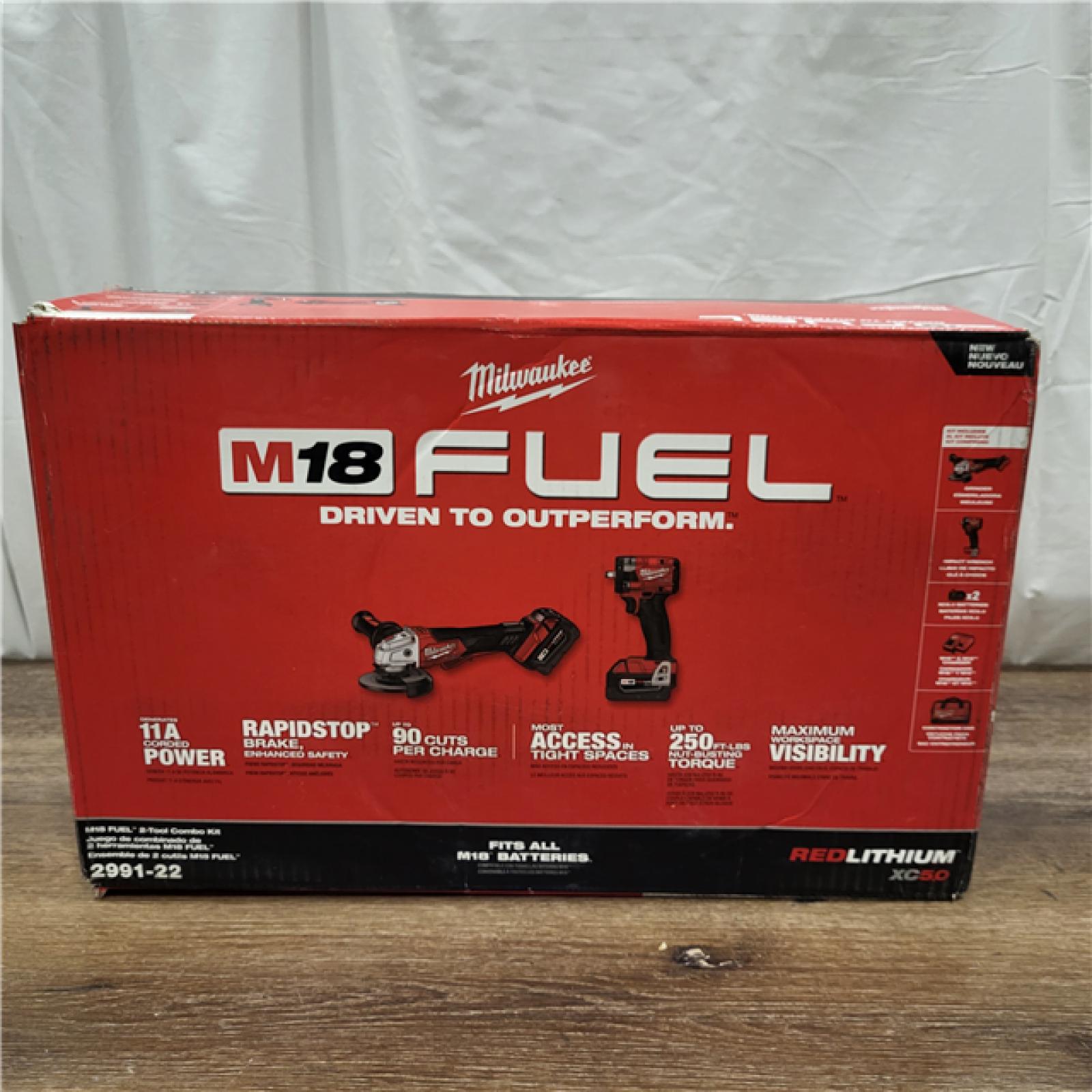 AS-IS M18 FUEL 18V Lithium-Ion Brushless Cordless Grinder & 3/8 in. Impact Wrench Combo Kit (2-Tool) W/ Two 5Ah Batteries