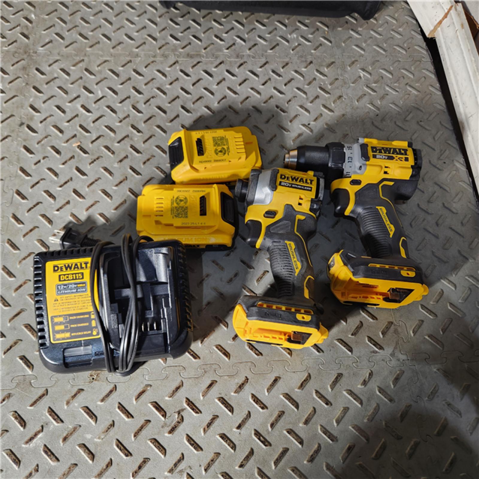 Houston location AS-IS DEWALT 20V MAX XR Cordless Drill/Driver, ATOMIC Impact Driver 2 Tool Combo Kit, (2) 2.0Ah Batteries, Charger, and Bag