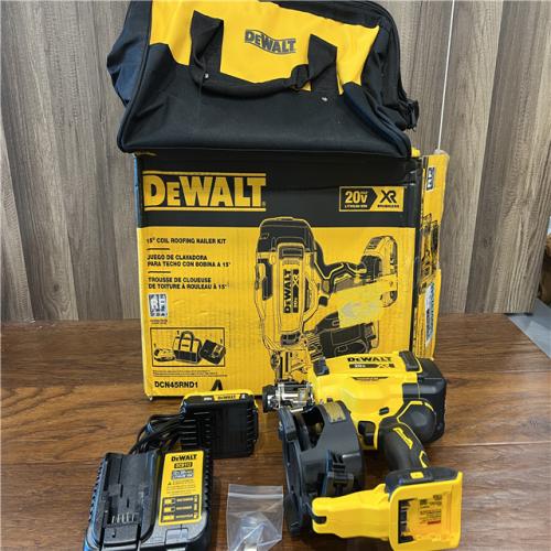 AS-IS DEWALT 20V MAX Lithium-Ion 15-Degree Electric Cordless Roofing Nailer Kit with 2.0Ah Battery Charger and Bag