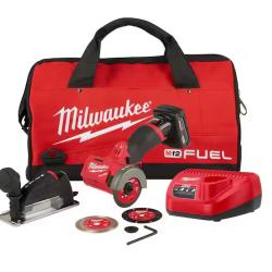 new! - Milwaukee M12 FUEL 12V 3 in. Lithium-Ion Brushless Cordless Cut Off Saw Kit with One 4.0 Ah Battery Charger and Bag