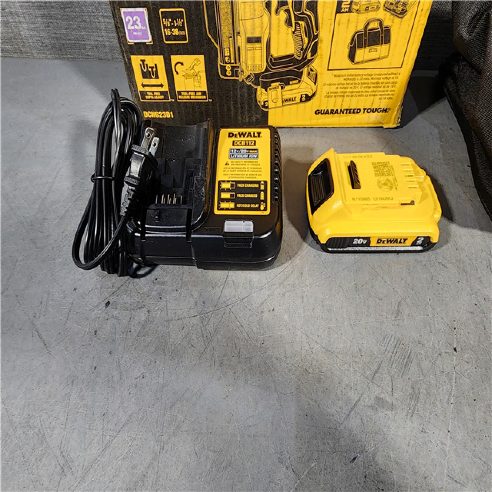 HOUSTON LOCATION - AS-IS DEWALT ATOMIC 20V MAX Lithium Ion Cordless 23 Gauge Pin Nailer Kit with 2.0Ah Battery and Charger