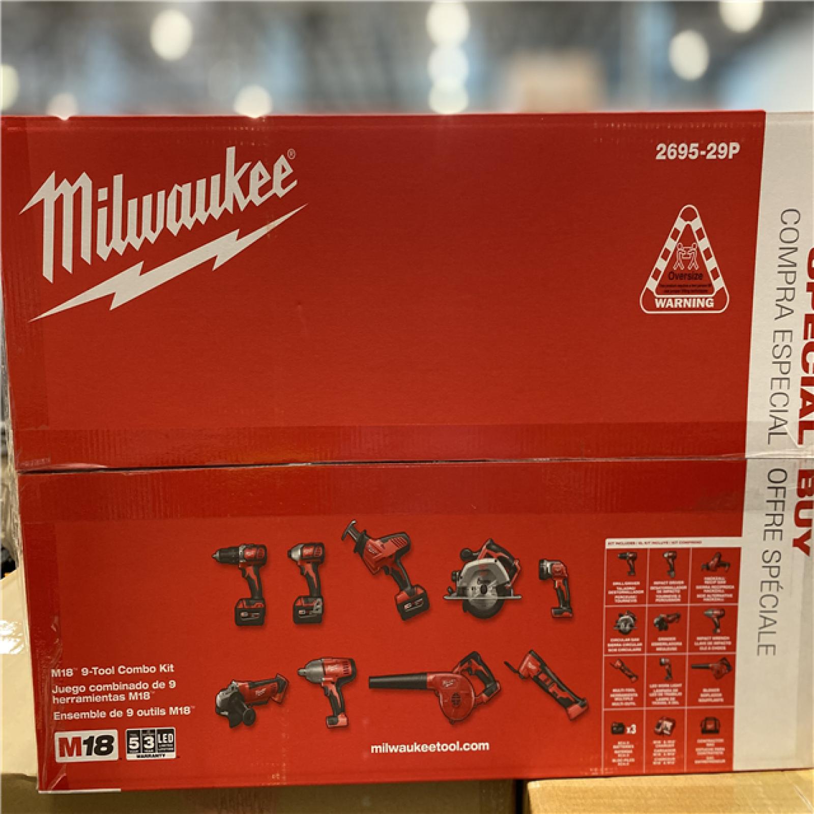 NEW!- Milwaukee M18 Cordless 9-Tool Combo Kit w/ (3) 4.0Ah Batteries & Charger