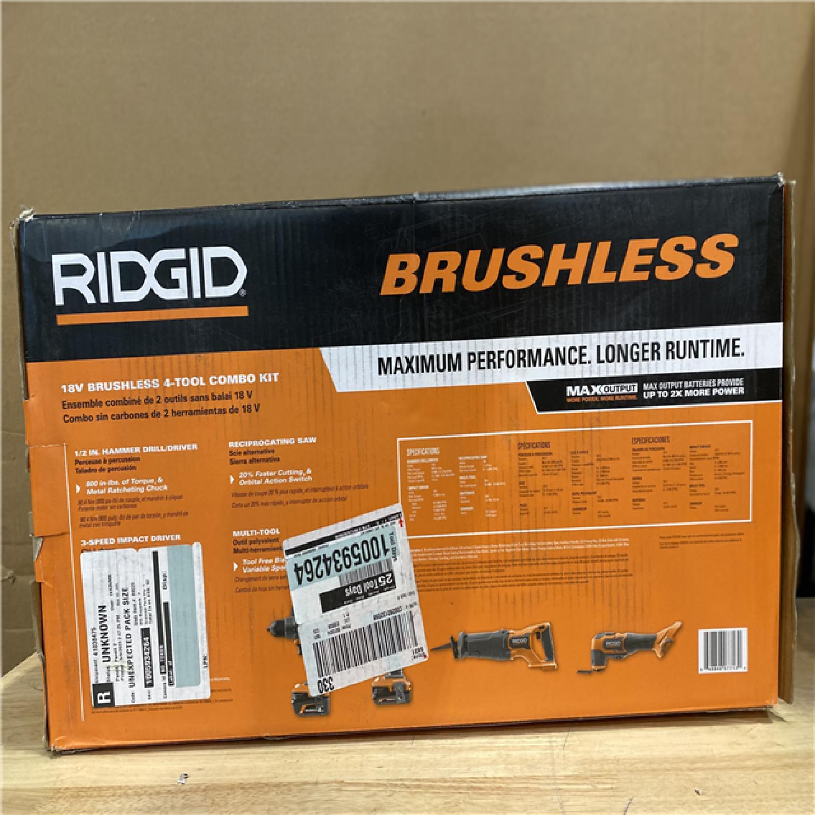 NEW! -RIDGID 18V Brushless 4 PC Combo Kit