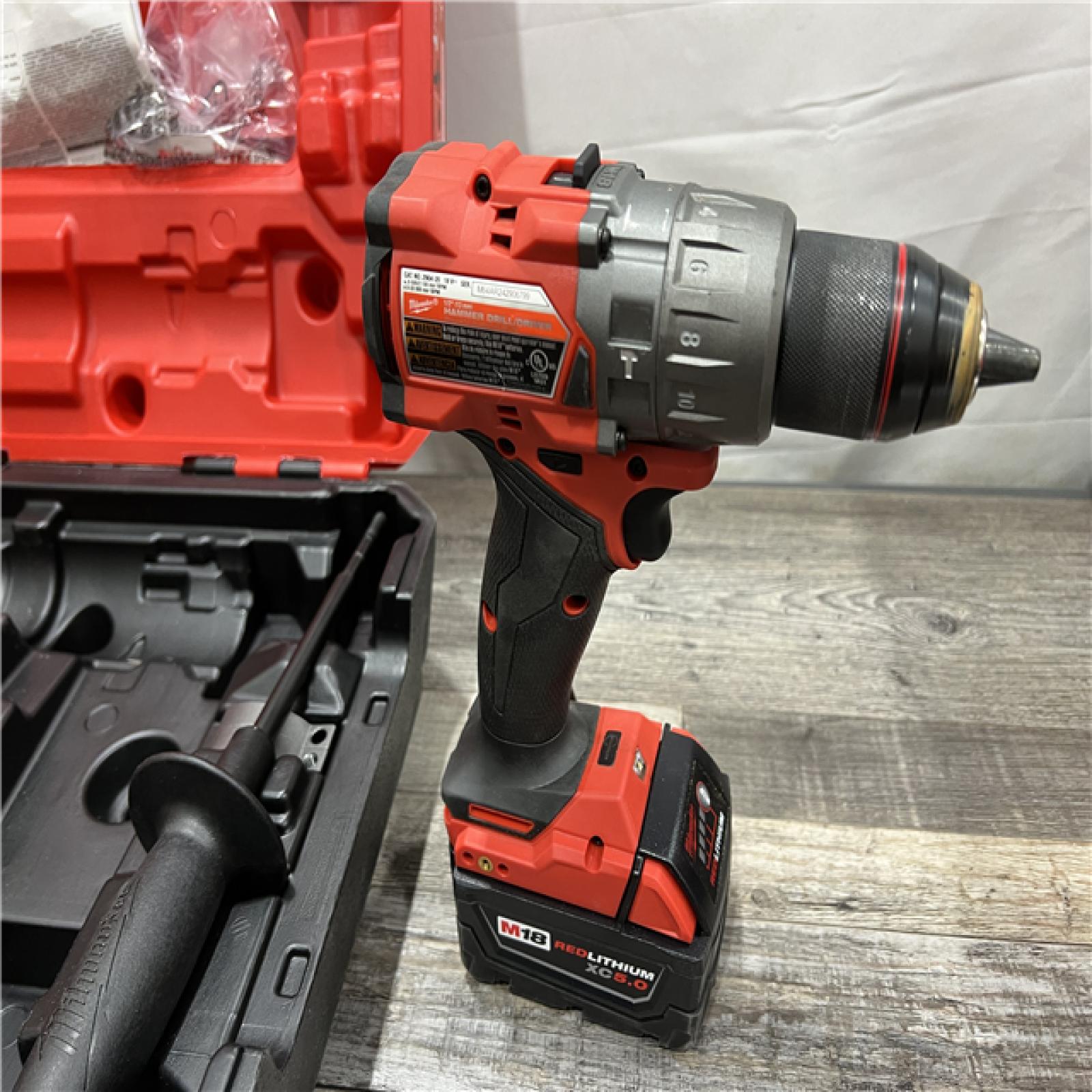 AS-IS Milwaukee 2904-22 Hammer Drill Driver Kit with Batteries  Charger & Tool Case  Red