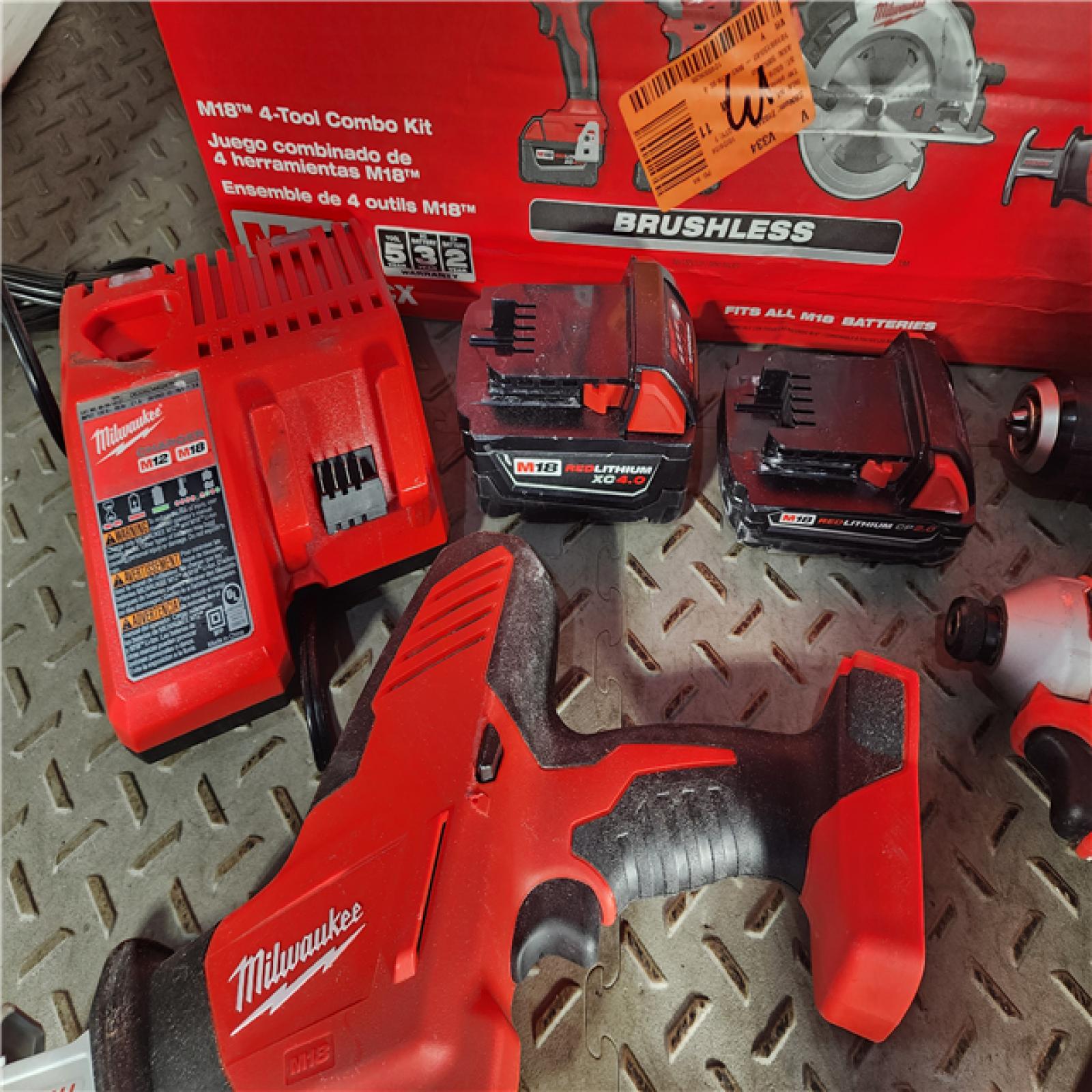 HOUSTON LOCATION - AS-IS M18 18-Volt Lithium-Ion Brushless Cordless Combo Kit (4-Tool) with 2-Batteries, 1-Charger and Tool Bag