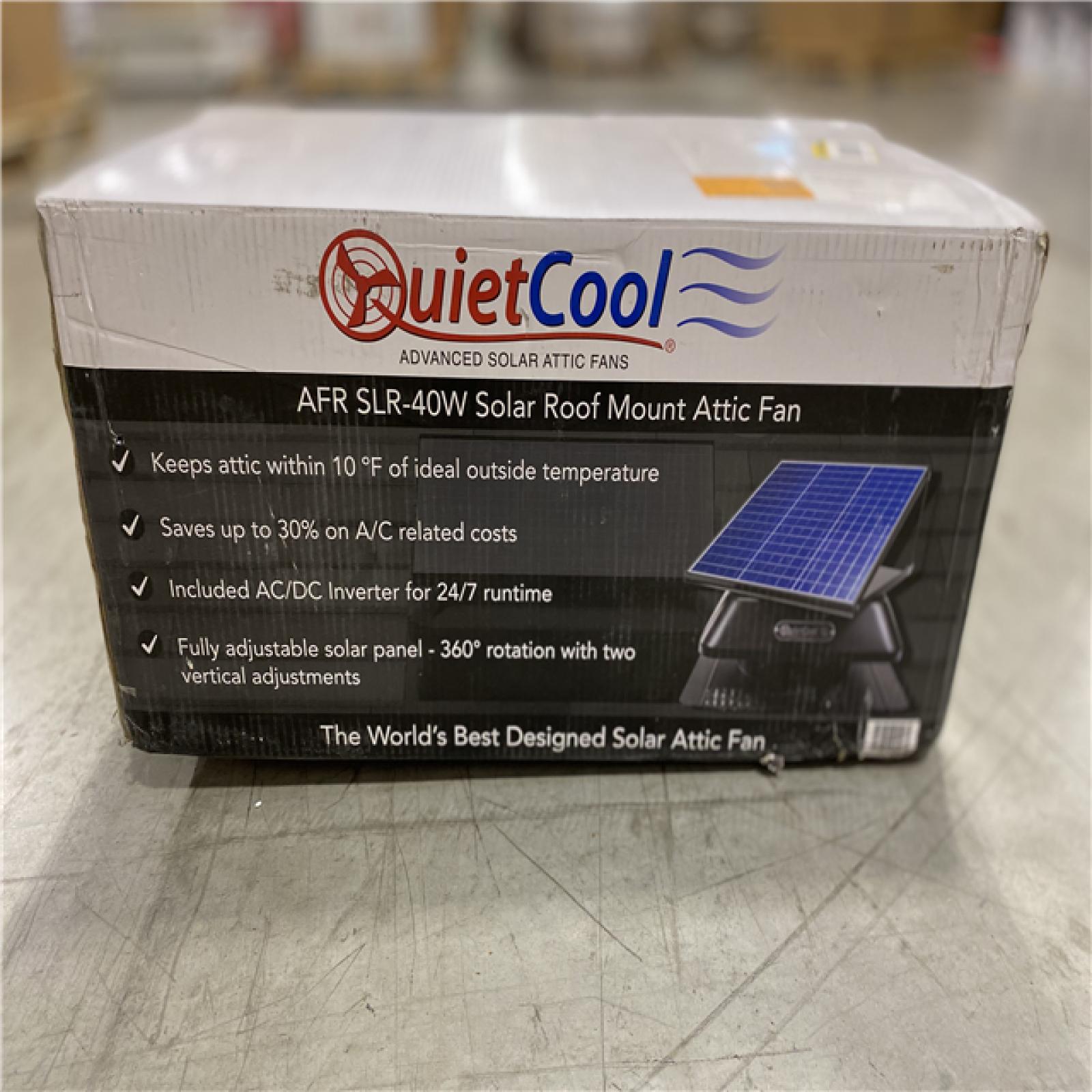 DALLAS LOCATION -  QuietCool 40-Watt Hybrid Solar/Electric Powered Roof Mount Attic Fan with Included Inverter for Nighttime Cooling