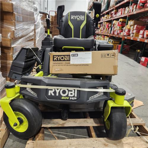 Dallas Location - As-Is RYOBI 80V HP Brushless 54 in. Battery Riding Mower (2) 80V Batteries Charger