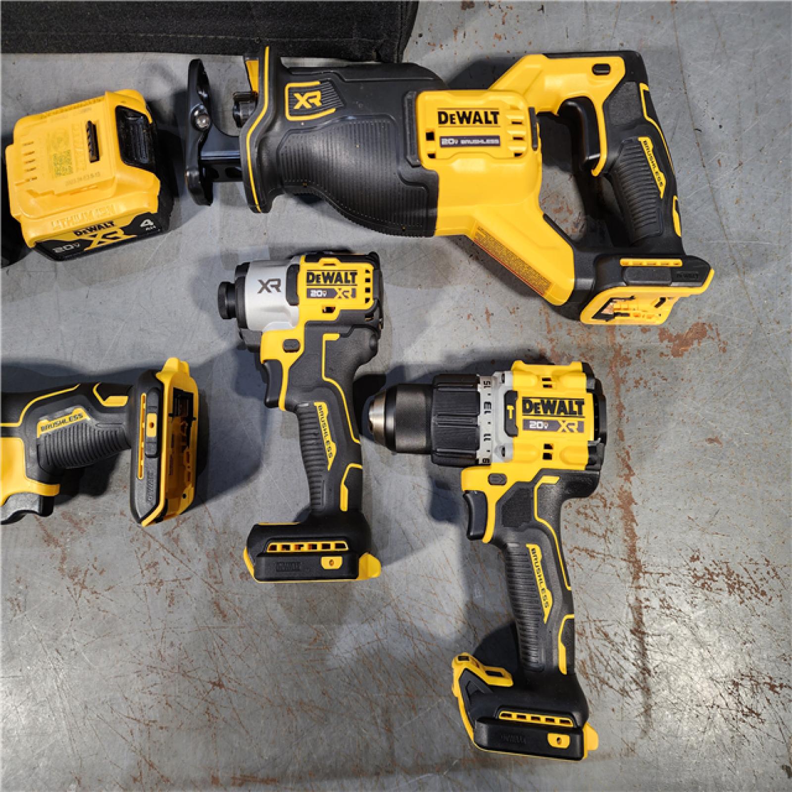 HOUSTON LOCATION - AS-IS DEWALT 20-Volt Maximum Lithium-Ion Cordless 4-Tool Combo Kit with (2) 4 Ah Batteries and Charger