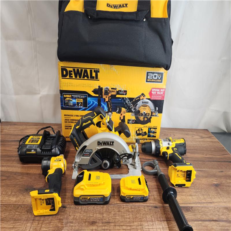 DeWalt 20V MAX PowerStack Brushless Cordless (3-Tool) Combo Kit (Appears In  Good Condition)