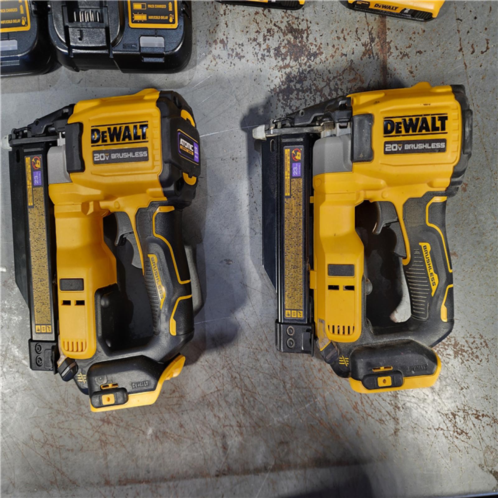 HOUSTON LOCATION - AS-IS (2) DEWALT ATOMIC 20V MAX Lithium Ion Cordless 23 Gauge Pin Nailer Kit with 3.0Ah Battery and Charger