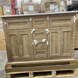 DALLAS LOCATION -Home Decorators Collection Doveton 60 in. Double Sink Freestanding Weathered Tan Bath Vanity with White Engineered Marble Top (Assembled)