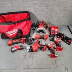 HOUSTON LOCATION - AS-IS MILWAUKEE 7 TOOL COMBO KIT W/ (2) 5.0 AH BATTERY, (2) CARRYING BAG & CHARGER