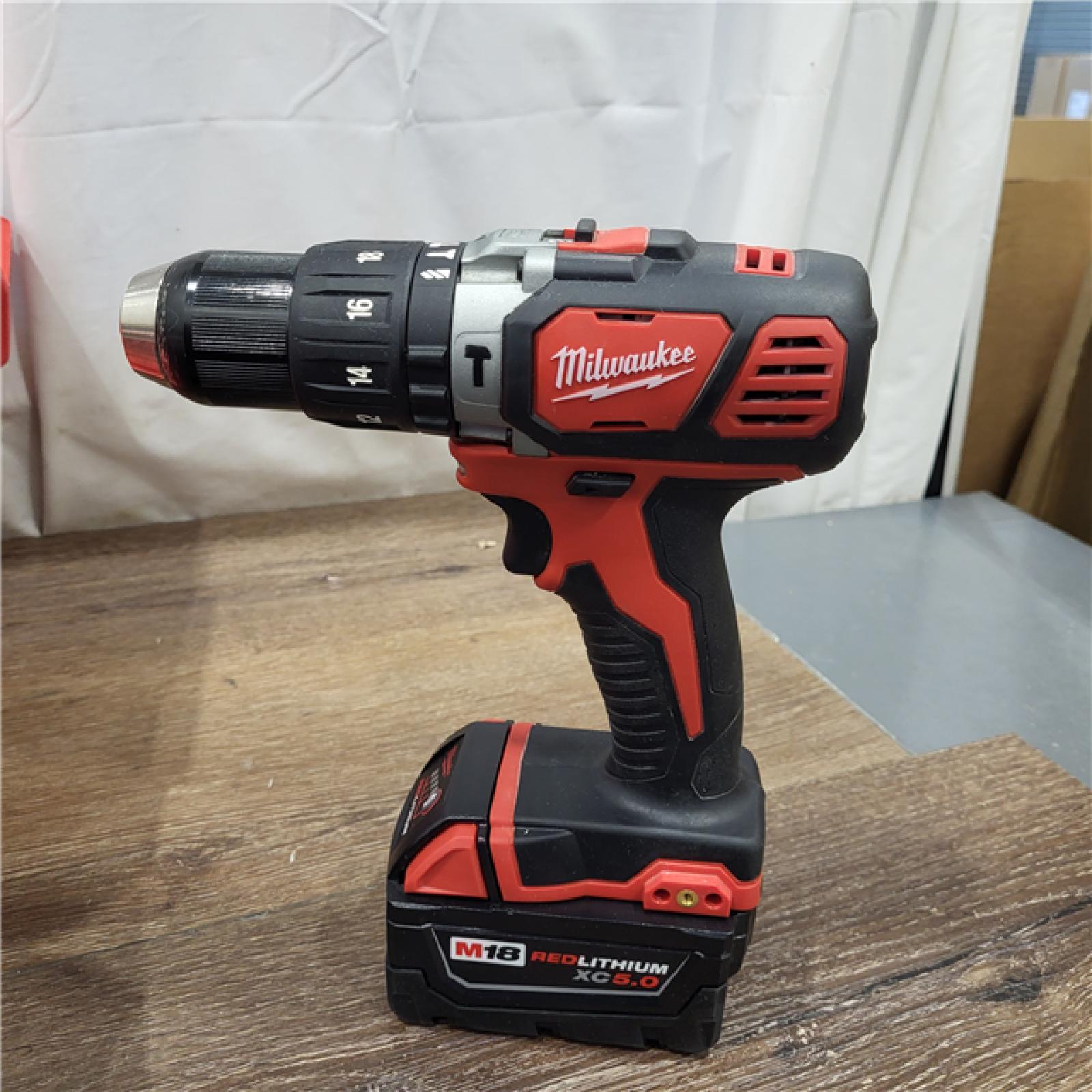 AS-IS Milwaukee 2904-22 Hammer Drill Driver Kit with Batteries  Charger & Tool Case  Red