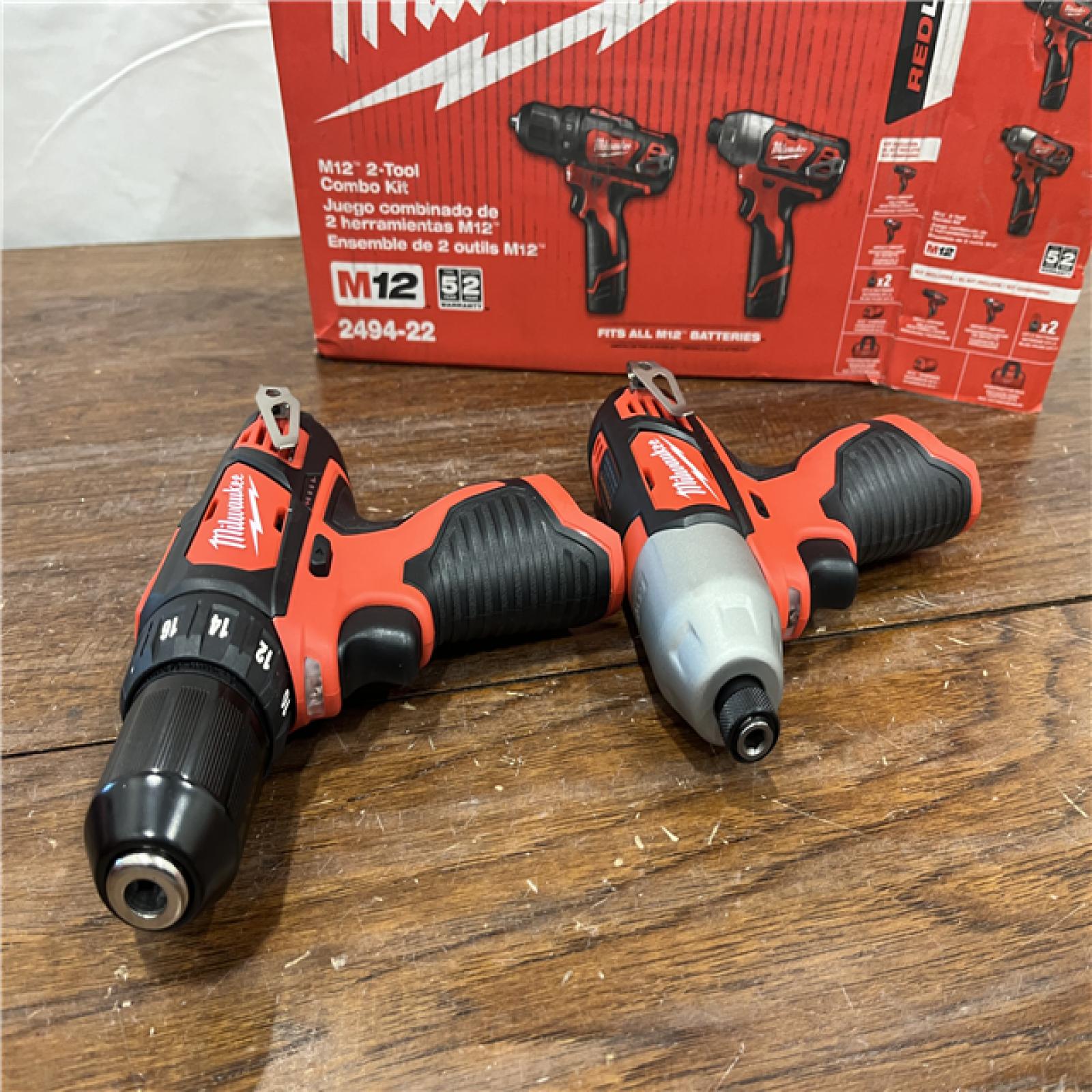 AS-IS M12 12V Lithium-Ion Cordless Drill Driver/Impact Driver Combo Kit with Two 1.5Ah Batteries, Charger and Bag (2-Tool)