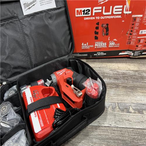 AS-IS Milwaukee M12 FUEL 12V Lithium-Ion Brushless Cordless 4-in-1 Installation 3/8 in. Drill Driver Kit with 4-Tool Heads