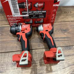 AS-IS MILWAKUKEE M18 18V Lithium-Ion Brushless Cordless Compact Drill/Impact Combo Kit (2-Tool) W/(2) 2.0 Ah Batteries, Charger & Bag