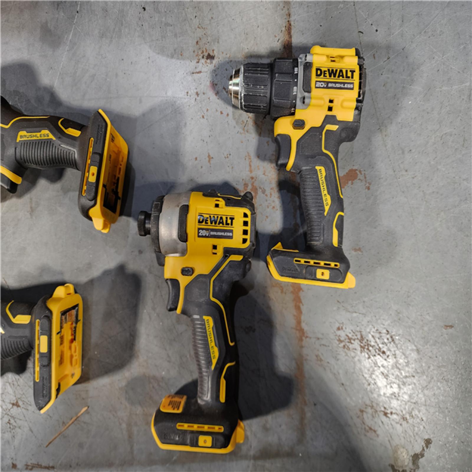 HOUSTON LOCATION - AS-IS DeWalt 20V MAX ATOMIC Cordless Brushless 4 Tool Combo Kit