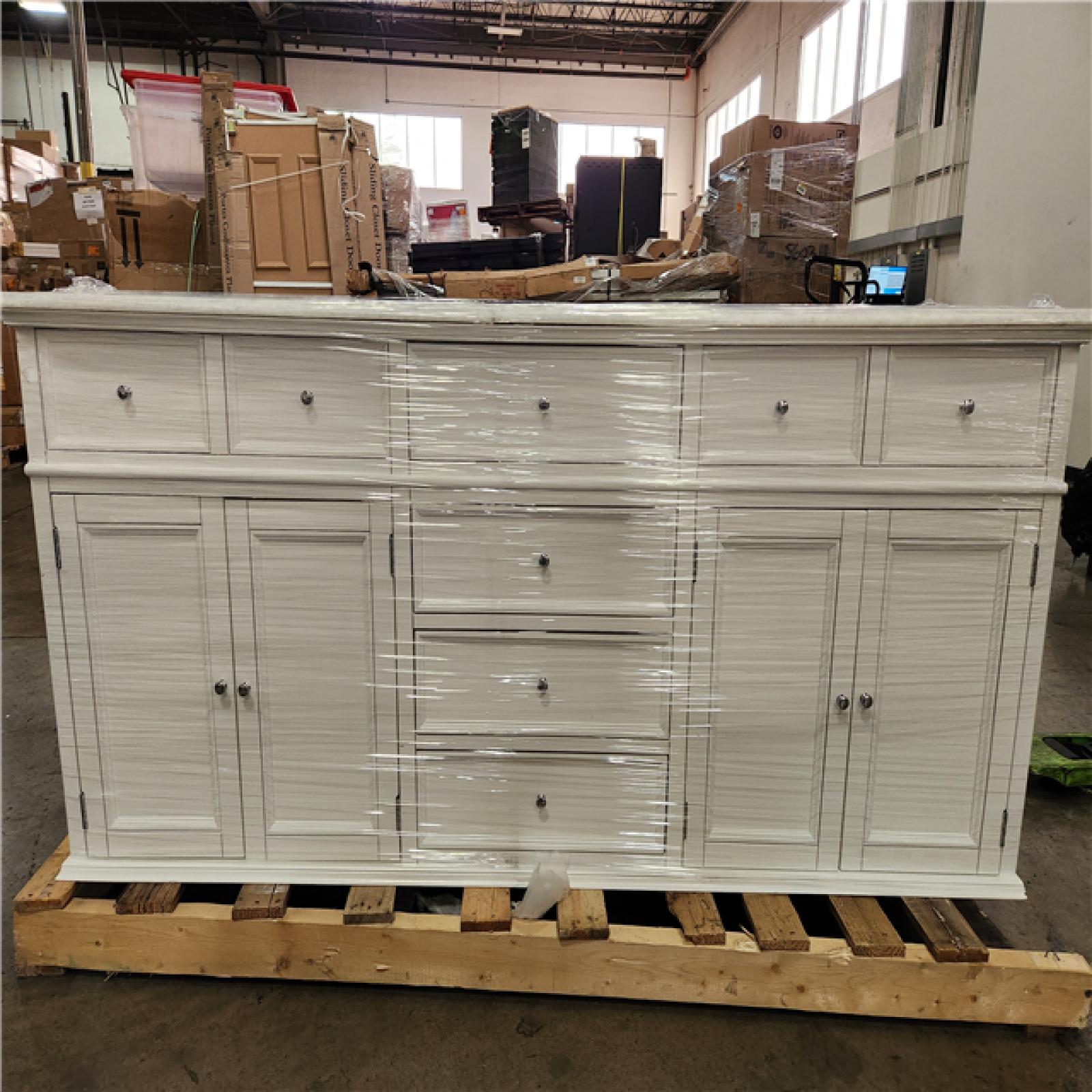 Phoenix Location Home Decorators Collection Hampton Harbor 72 in. W x 22 in. D x 35 in. H Double Sink Freestanding Bath Vanity in White with White Marble Top