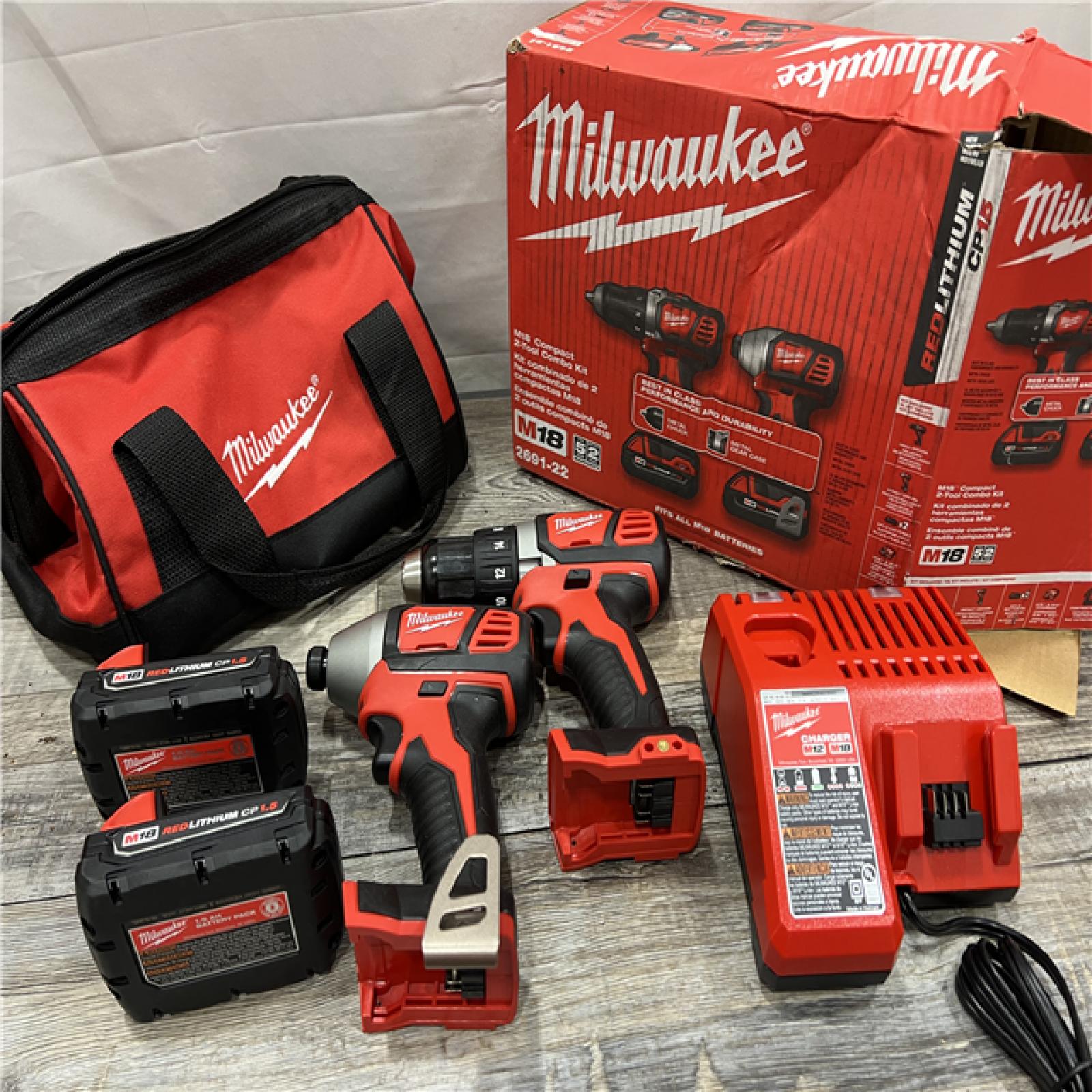 AS-IS Milwaukee M18 18V Cordless Brushed 2 Tool Drill/Driver and Impact Driver Kit