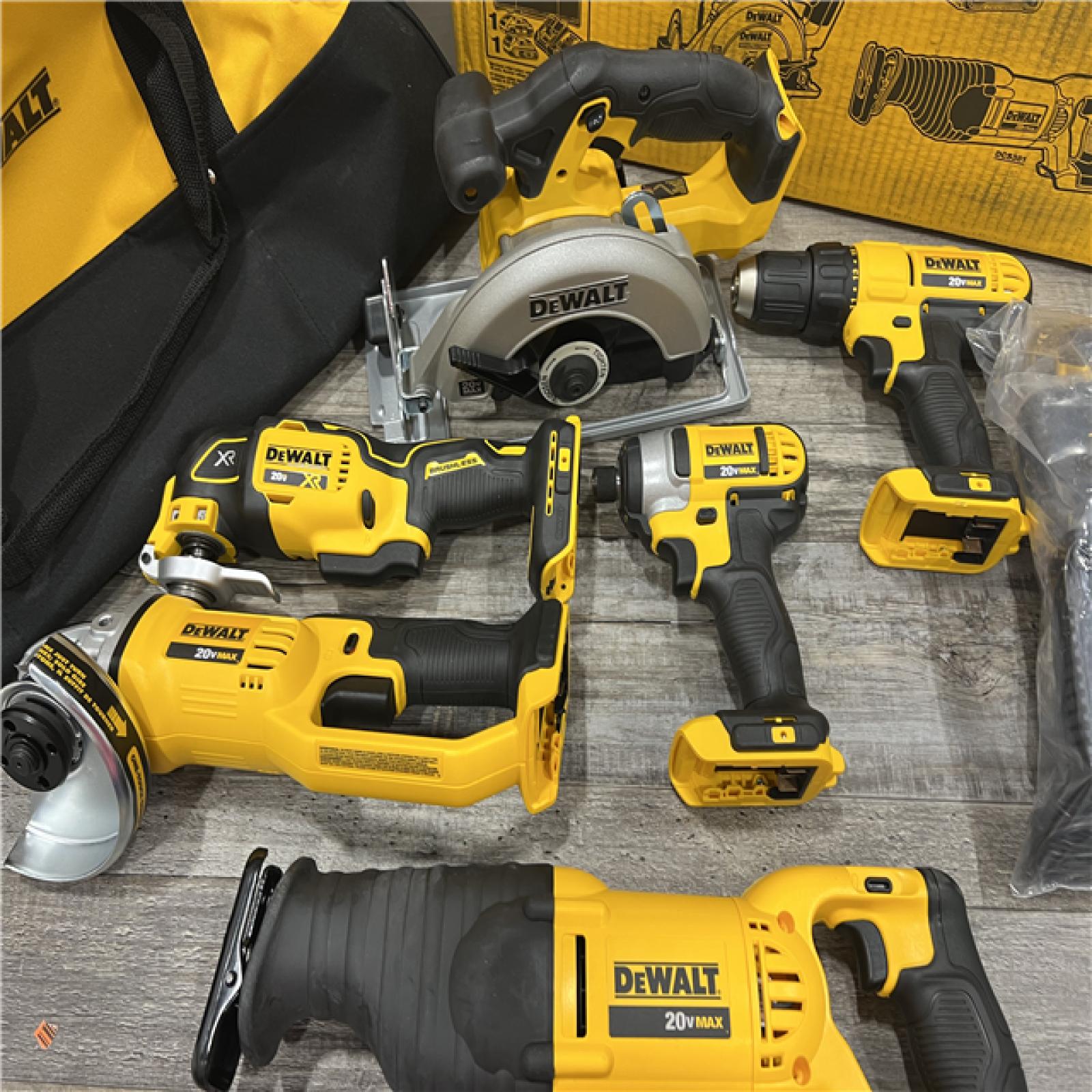 AS-IS DEWALT 20V MAX Cordless 6 Tool Combo Kit with (1) 20V 4.0Ah Battery, (1) 20V 2.0Ah Battery, and Charger