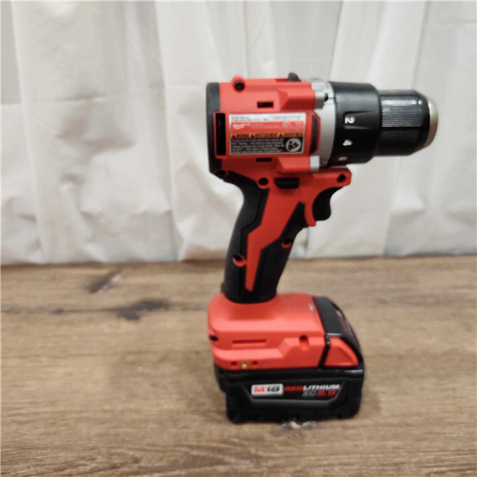 AS-IS Milwaukee  M18 18-Volt Lithium-Ion Brushless Cordless 1/2 in. Compact Drill/Driver with M18 5.0Ah Battery and Charger