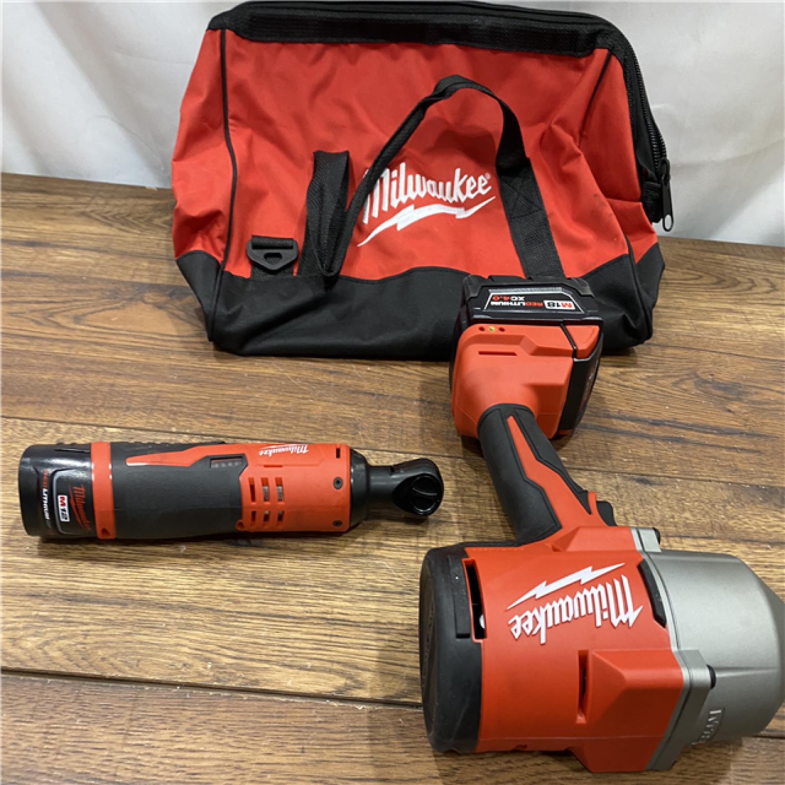 AS IS M12/M18 12/18V Lithium-Ion Cordless 3/8 in. Ratchet and 1/2 in. High Torque Impact Wrench with Friction Ring Combo Kit