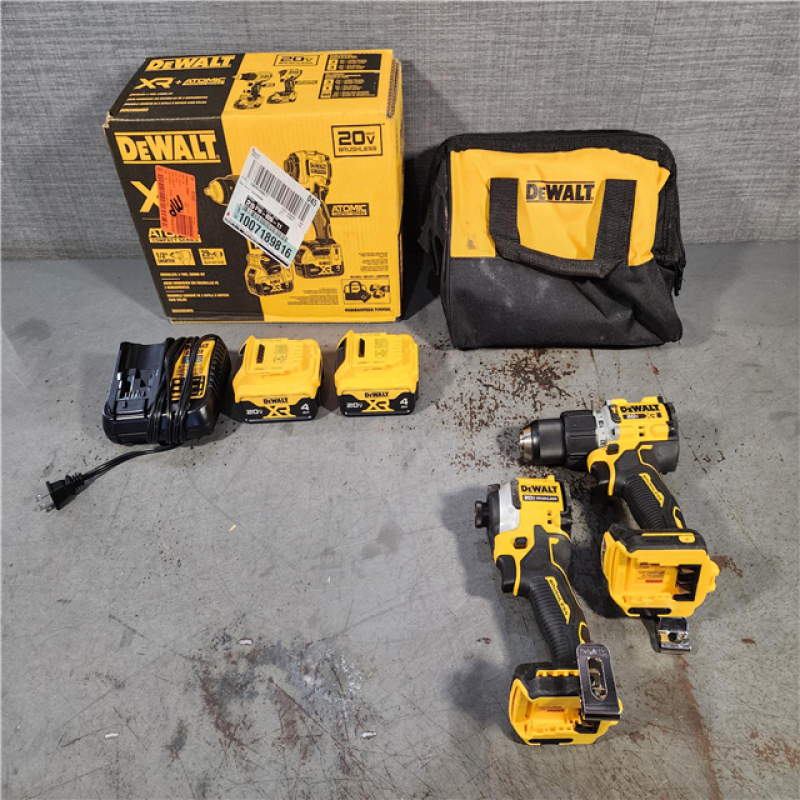 HOUSTON LOCATION - AS-IS DEWALT 20V MAX XR Hammer Drill and ATOMIC Impact Driver 2 Tool Cordless Combo Kit with (2) 4.0Ah Batteries, Charger, and Bag