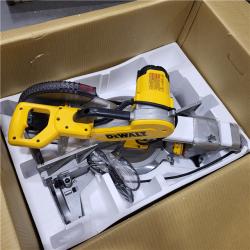 AS-IS DEWALT 15 Amp Corded 12 in. Double Bevel Sliding Compound Miter Saw, Blade Wrench and Material Clamp ( LIKE A NEW CONDITION)